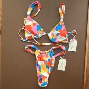 Red and Blue Geometric Bikini Set